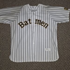 Bat Men Pinstripe Baseball Jersey - White/Black with Gold Trim